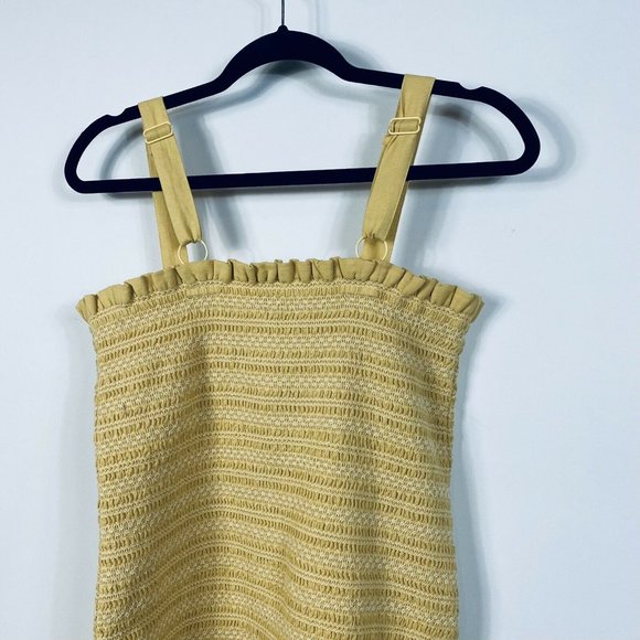 🛑 American Eagle Women's Smocked Bodycon Mini Dress Yellow Linen Blend NWT - Picture 11 of 13
